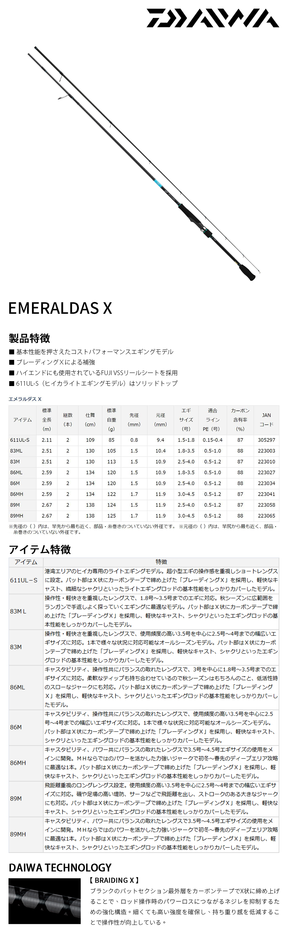 DAIWA EMERALDAS X 86M [海水路亞竿] [軟絲竿] - 漁拓釣具官方線上購物平台